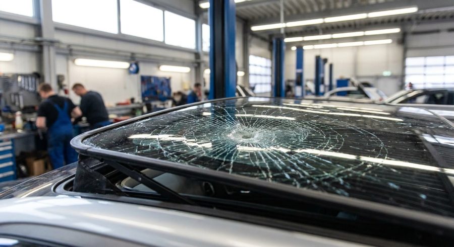Shattered panoramic sunroof glass